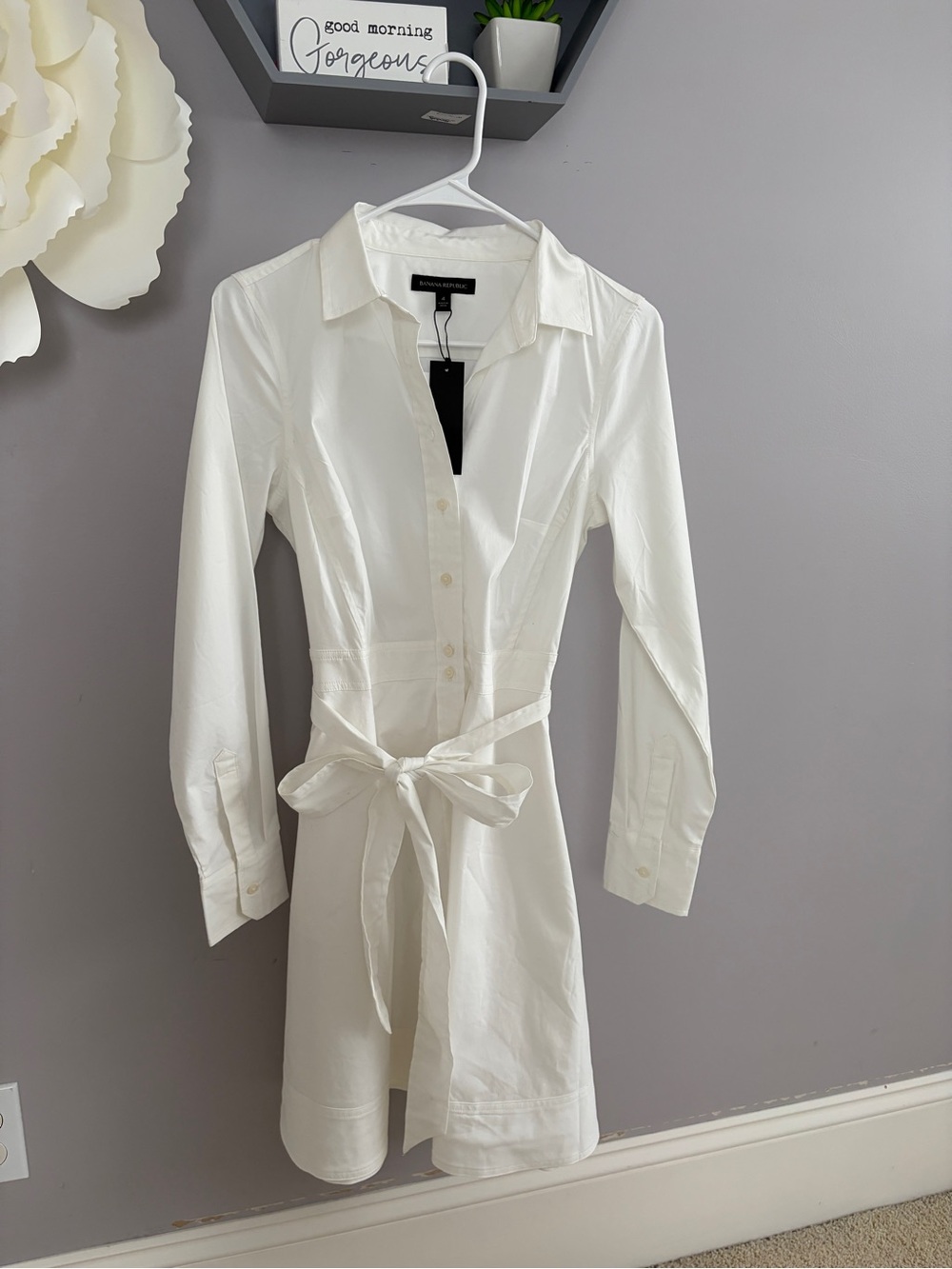 Banana Republic White Tie-Waist Shirt Dress